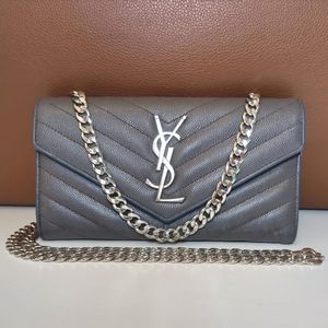 YSL Yves saint Laurent charcoal caviar long wallet converted to crossbody